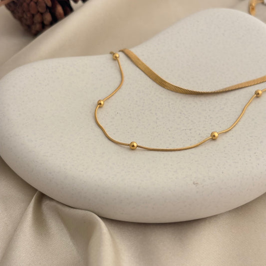 Golden Orbit Layered Bead Accent Necklace - SRYN
