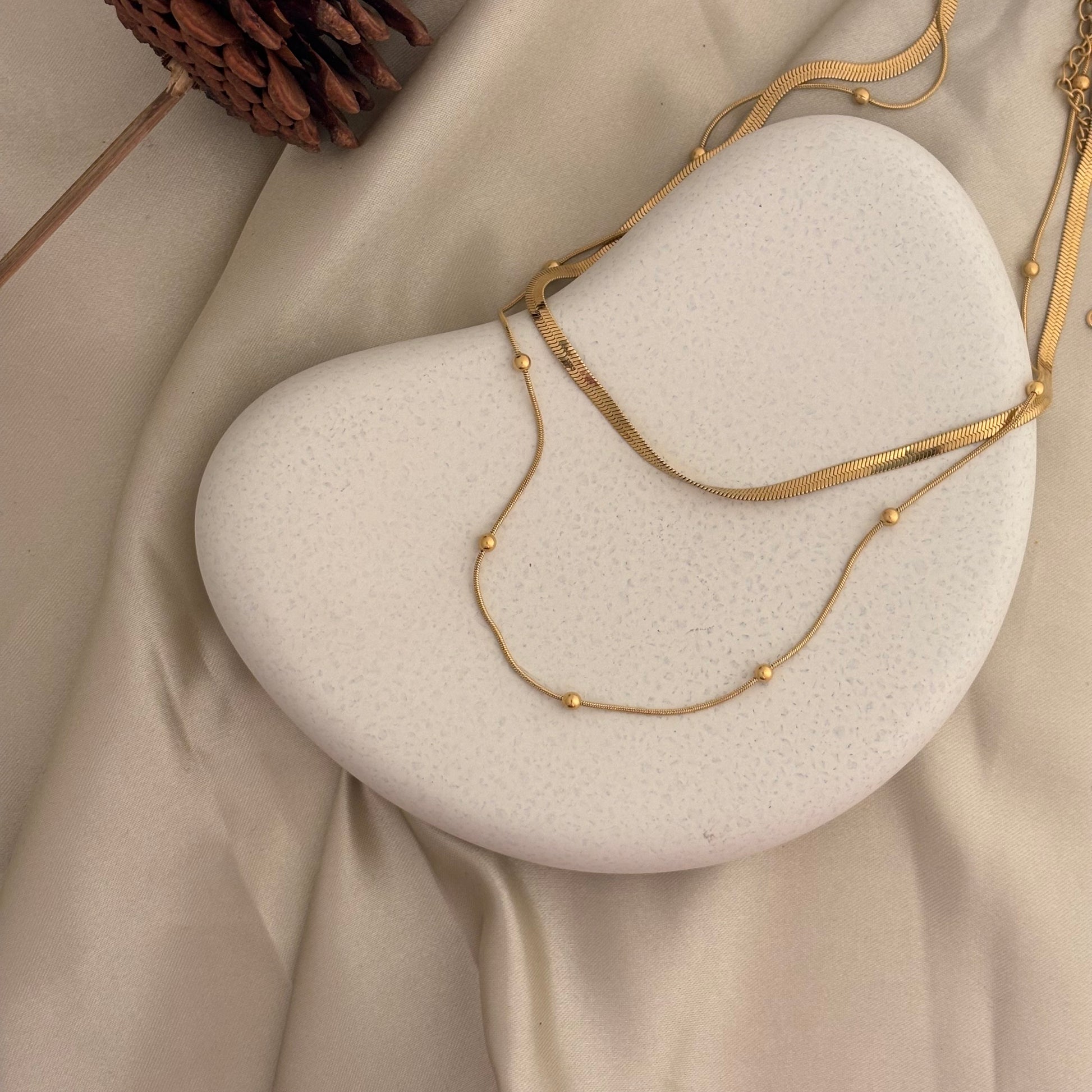 Golden Orbit Layered Bead Accent Necklace - SRYN