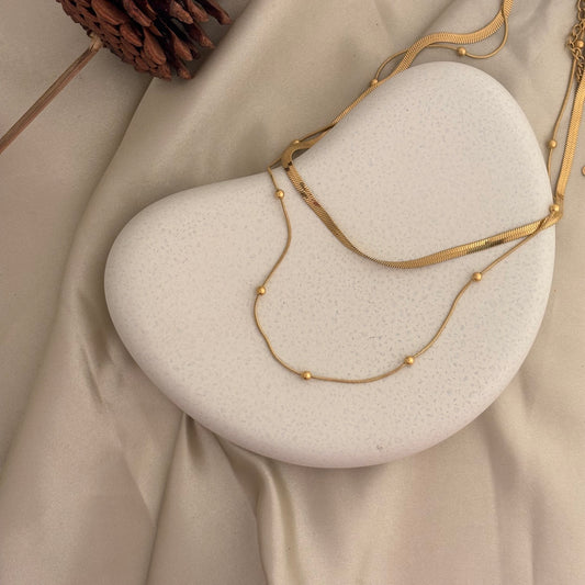 Golden Orbit Layered Bead Accent Necklace - SRYN