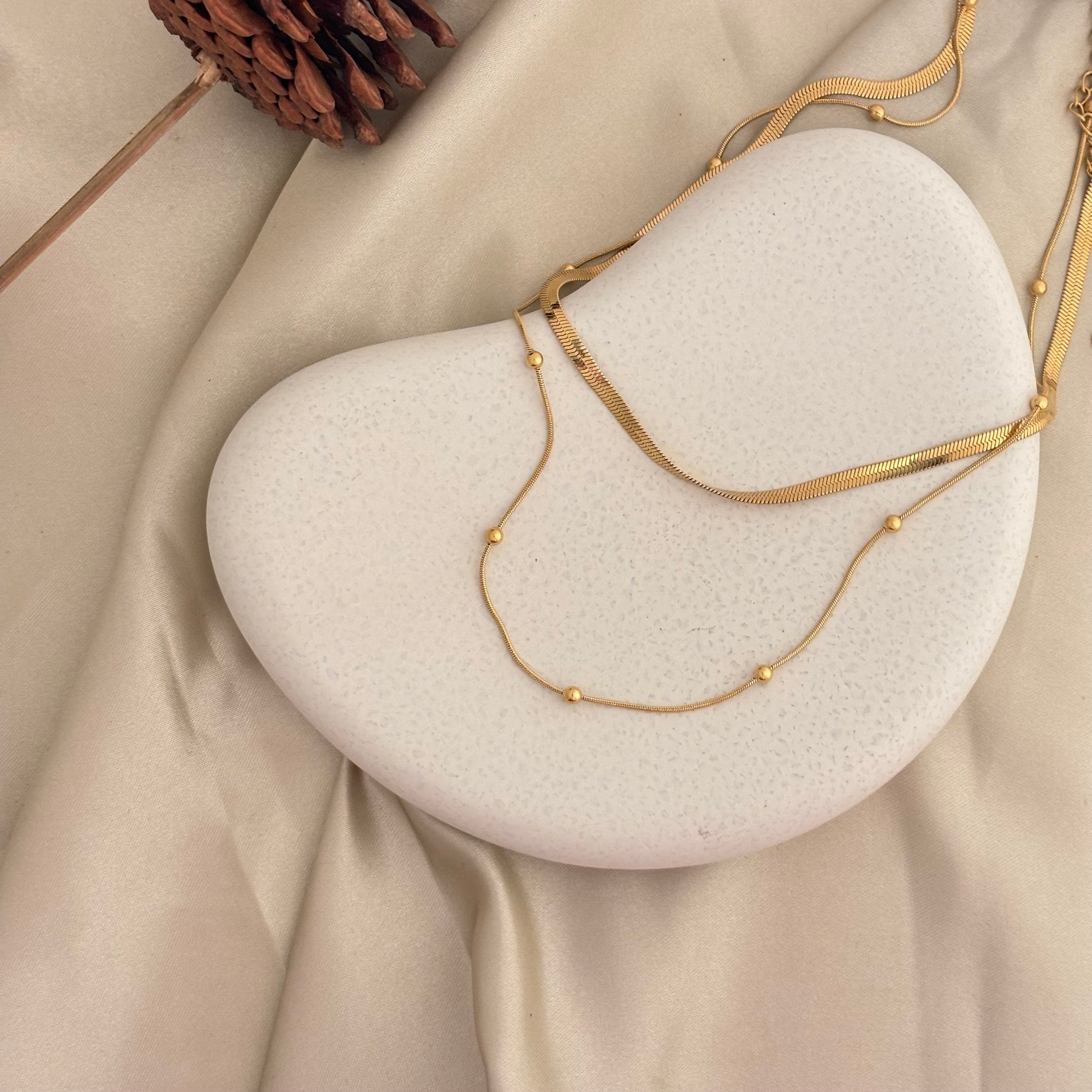 Golden Orbit Layered Bead Accent Necklace - SRYN