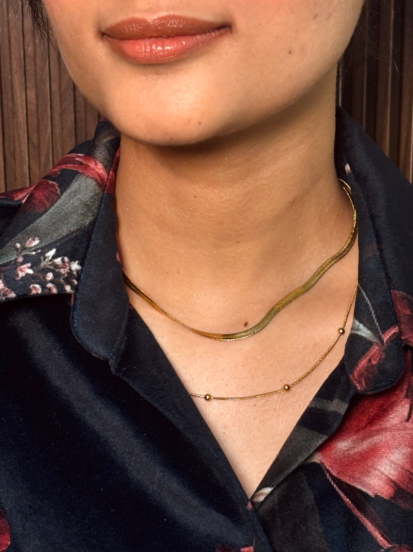 Golden Orbit Layered Bead Accent Necklace - SRYN