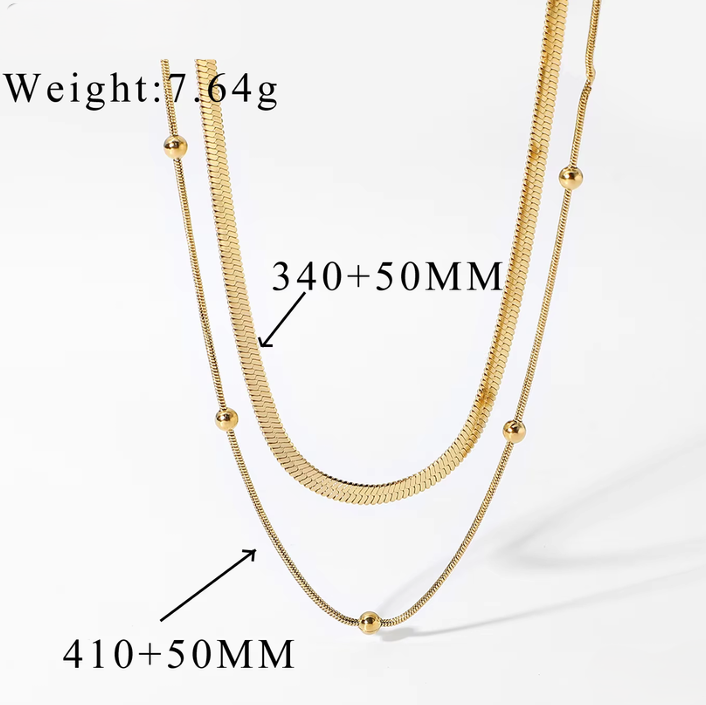Golden Orbit Layered Bead Accent Necklace - SRYN