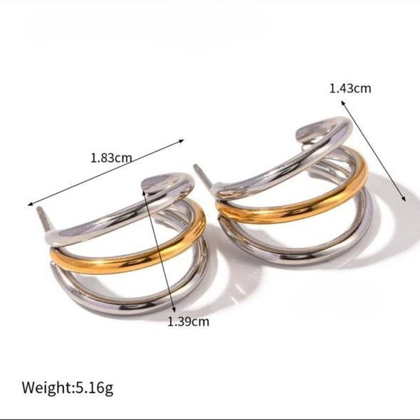 Triple hoop bi metal earrings, 1.83cm & 1.43cm size, weight 5.16g