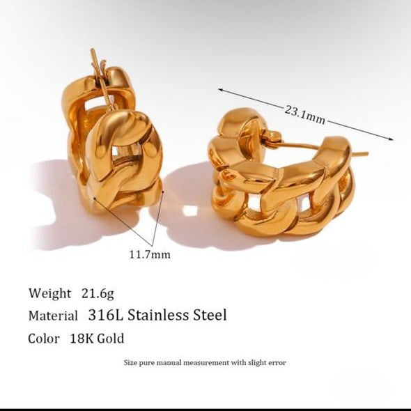 Gold chunky hoop earrings, hinged clasp with textured finish
